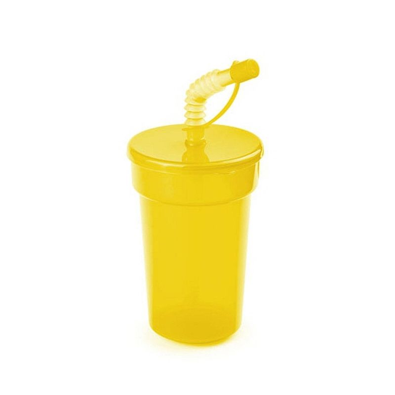 Foto van Set van 5x stuks sportbeker/limonadebeker met rietje geel 400 ml - drinkbekers