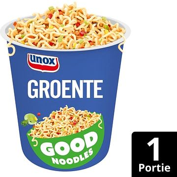 Foto van 2 zakken soep a 570 ml, pakken cupasoup a 3 stuks of single verpakkingen noodles of pasta | unox good noodles cup groente 65g aanbieding bij jumbo