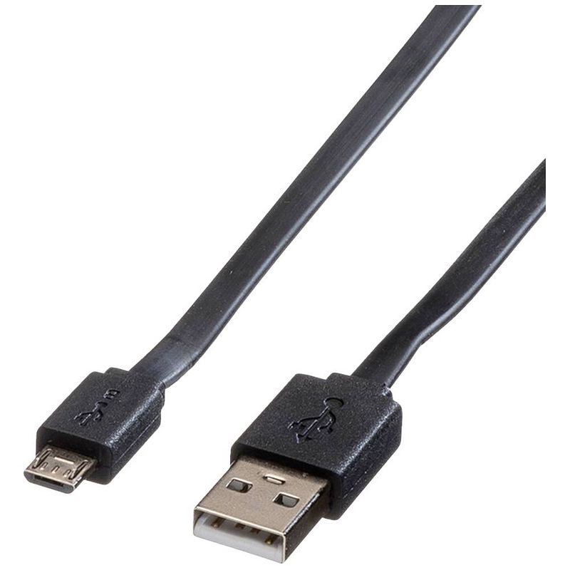 Foto van Roline usb-kabel usb 2.0 usb-a stekker, usb-micro-b stekker 1.00 m zwart onafgeschermd, tpe-mantel 11.02.8760