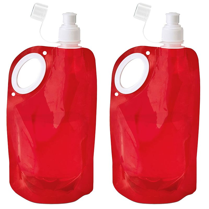 Foto van Waterfles/drinkfles opvouwbaar - 10x - rood - kunststof - 770 ml - schroefdop - waterzak - drinkflessen