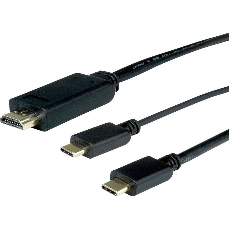 Foto van Roline usb-c / hdmi adapterkabel usb-c stekker, hdmi-a stekker 2.00 m zwart 11.04.5953 usb-c-displaykabel