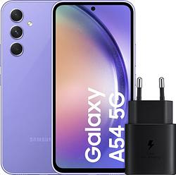 Foto van Samsung galaxy a54 128gb paars 5g + samsung snellader zwart