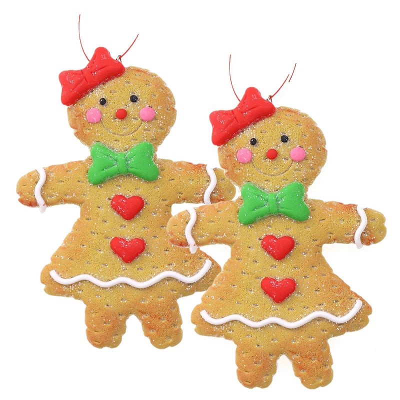Foto van Kersthanger - gingerbread peperkoek vrouwtje -2x st- kunststof - 11 cm - kersthangers