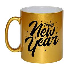 Foto van Set van 2x stuks happy new year cadeau gouden mokken/bekers van 330 ml - bekers