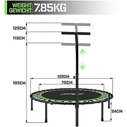 Foto van Physionics- fitness trampoline - diameter 101 cm, in hoogte verstelbare handgreep, tot 120 kg, inklapbaar - mini-tram...