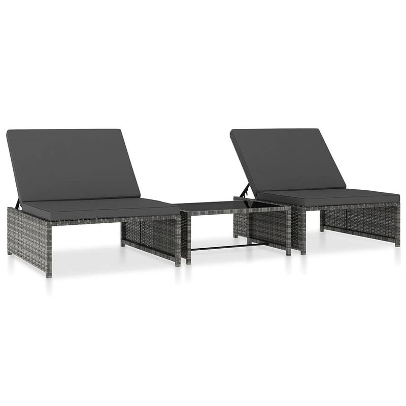 Foto van Vidaxl ligbedden 2 st met tafel poly rattan grijs