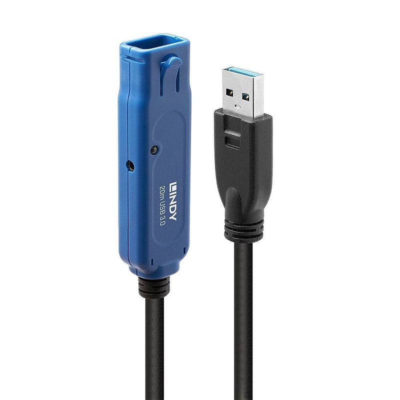 Foto van Lindy usb-kabel usb 3.2 gen1 (usb 3.0 / usb 3.1 gen1) usb-a stekker, usb-a bus 20 m zwart 43361