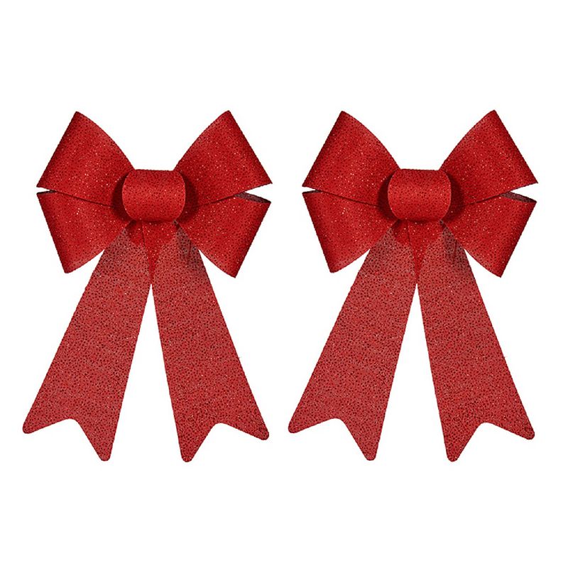 Foto van 2x stuks kerstboomversieringen grote ornament strikjes/strikken rood dots 22 x 38 cm - kersthangers