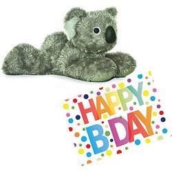 Foto van Pluche knuffel koala beer 20 cm met a5-size happy birthday wenskaart - knuffeldier