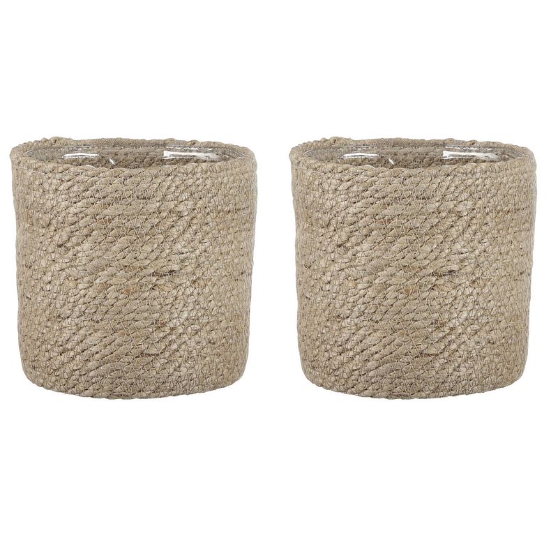 Foto van 2x stuks naturel rotan planten pot mand van gedraaid jute/riet h16 en d16 cm - plantenpotten