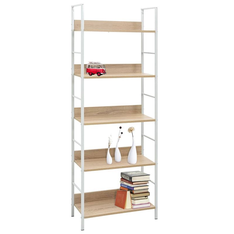 Foto van The living store boekenkast 5-laags - 60 x 27.6 x 158.5 cm - eiken en wit - spaanplaat en staal