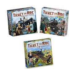 Foto van Ticket to ride - 3 stuks - basisspellen rails and sails en europa & uitbreiding nederland