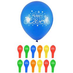 Foto van 12x stuks happy easter thema ballonnen in verschillende kleuren 23 cm - ballonnen
