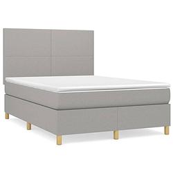 Foto van The living store bedframe boxspringbed - stof 203x144x118/128 cm - lichtgrijs