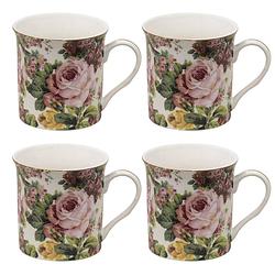 Foto van Haes deco - mokken set van 4 - 12x8x9 cm / 330 ml - met bloemen - pink flowers