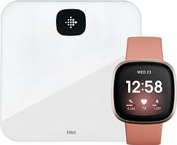 Foto van Fitbit versa 3 roze/goud + fitbit aria air wit