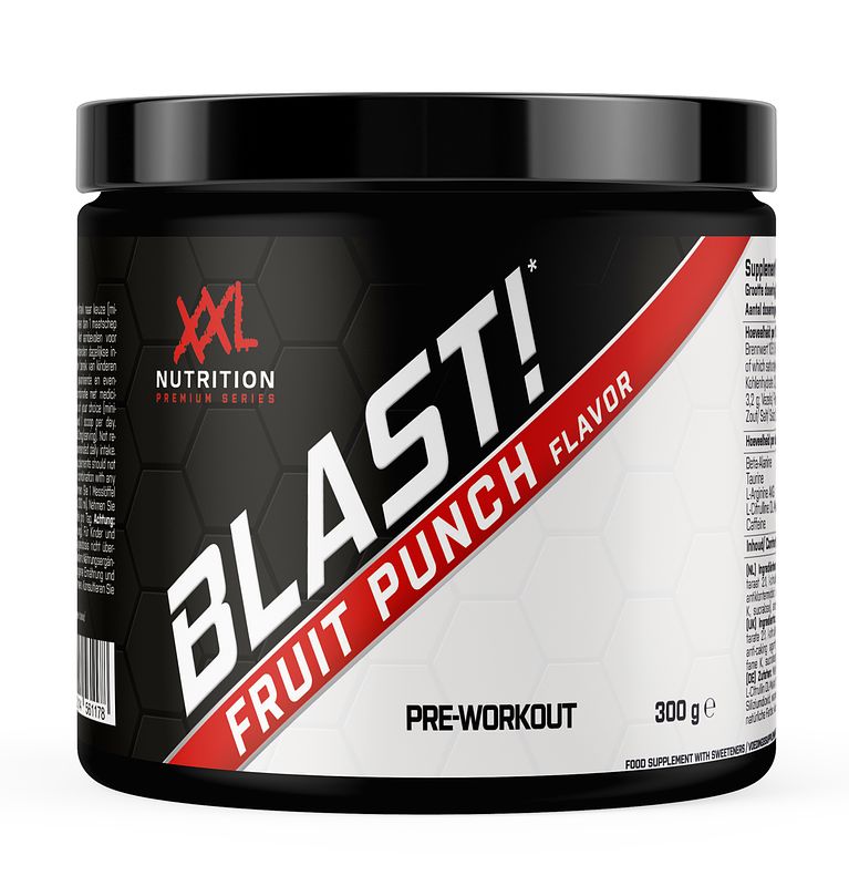 Foto van Xxl nutrition blast! pre workout caffeine free - fruit punch