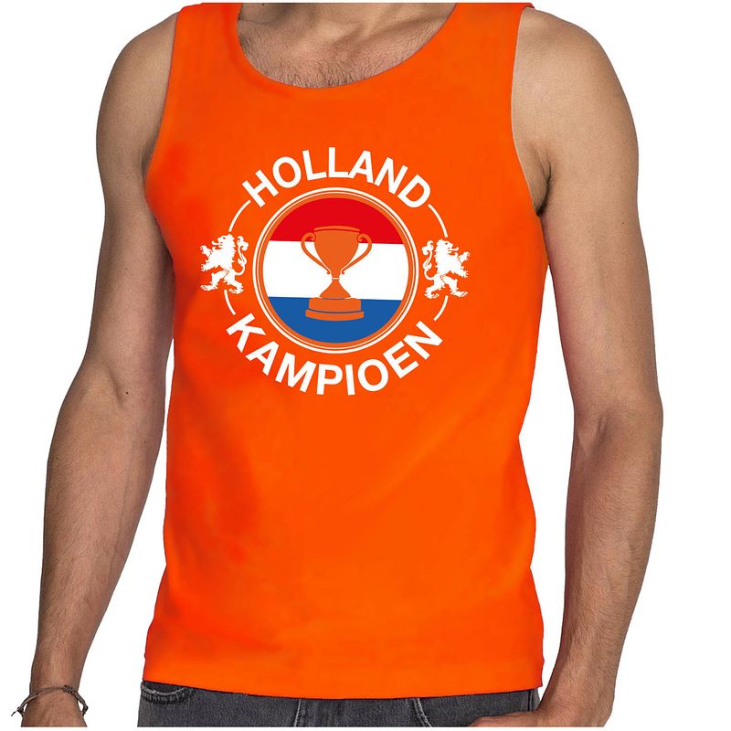 Foto van Oranje fan tanktop / kleding holland kampioen met beker ek/ wk voor heren 2xl - feestshirts