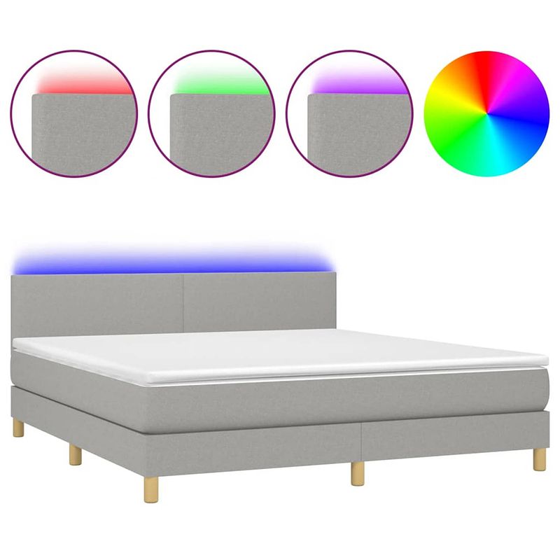 Foto van The living store bed boxspring - led 180x200 - lichtgrijs