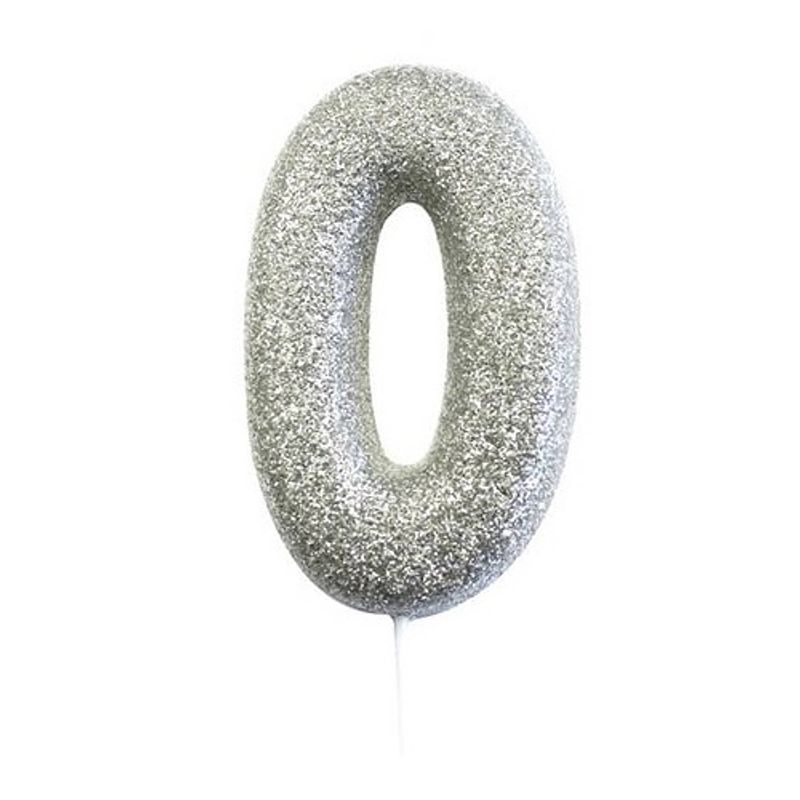 Foto van Witbaard nummerkaars 's0's 7 cm wax glitter zilver