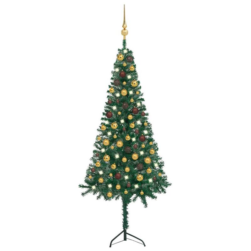 Foto van Vidaxl kunstkerstboom met led's en kerstballen hoek 150 cm pvc groen