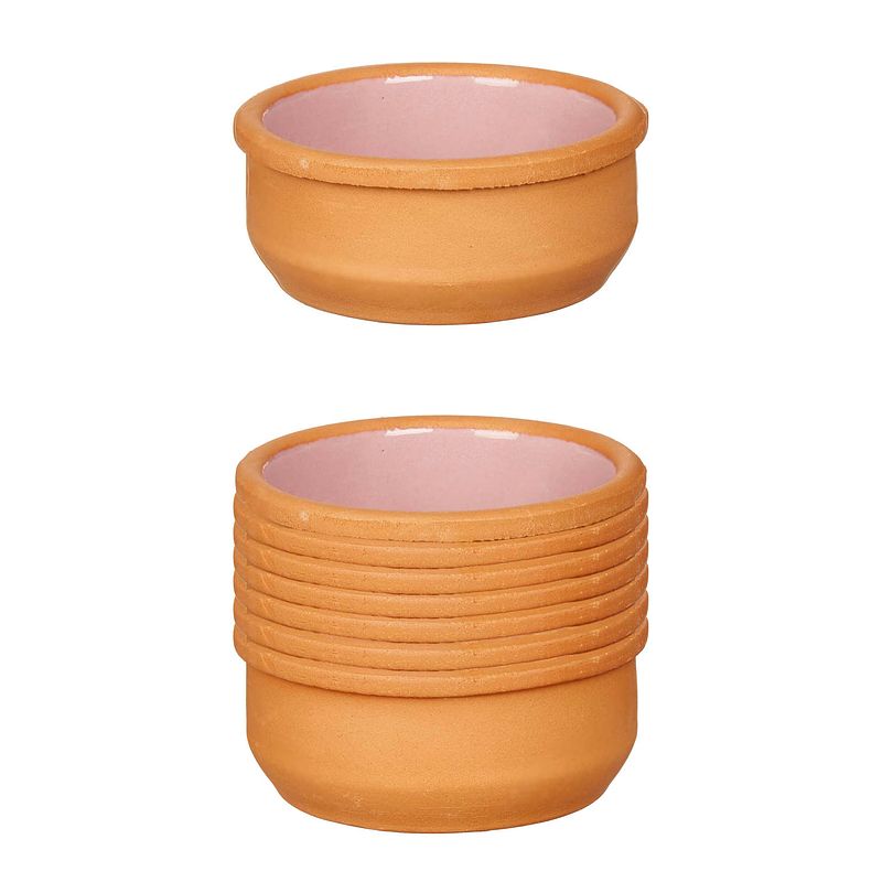 Foto van Set 12x tapas/creme brulee serveer schaaltjes terracotta/roze 8x4 cm - snack en tapasschalen