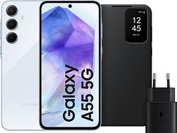 Foto van Samsung galaxy a55 128gb lichtblauw 5g + accessoirepakket