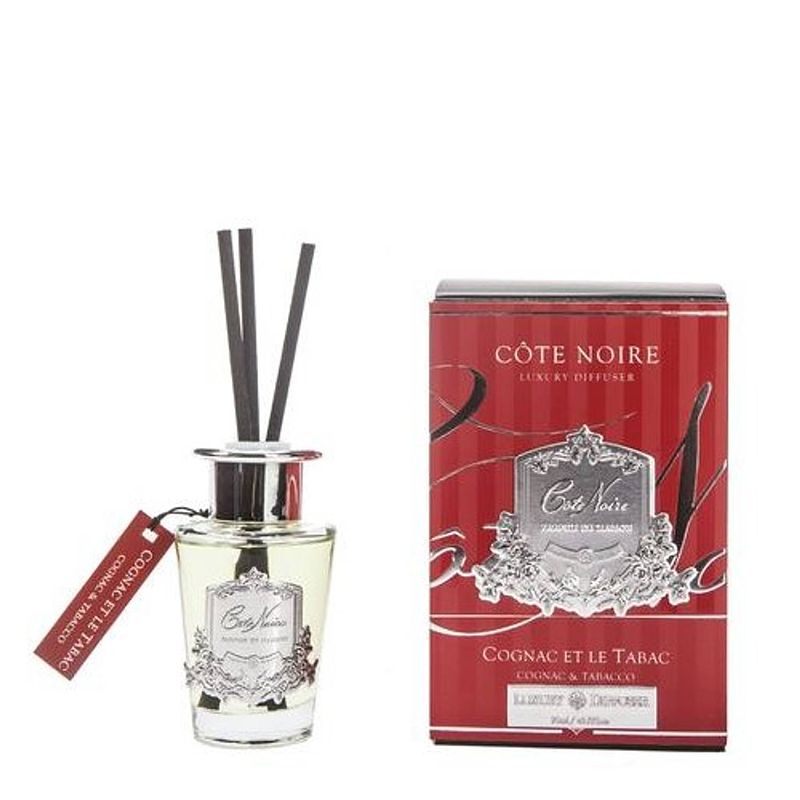 Foto van Geurstokjes cognac & tabacco 90ml zilver - cote noire