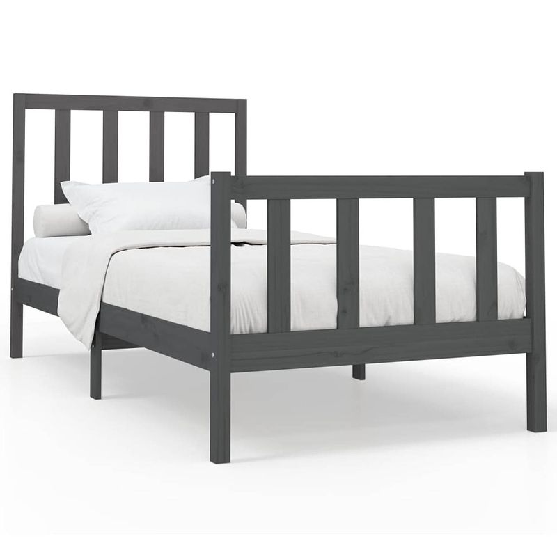 Foto van Vidaxl bedframe massief grenenhout grijs 90x200 cm