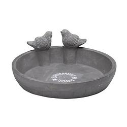 Foto van Vogelbad/voederschaal - grijs - cement - d24 x d8 x h9 cm - drinkschaal voor tuinvogels - vogelvoederhuisjes