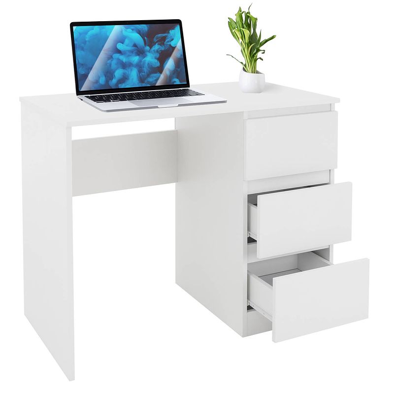 Foto van Bureau met drie laden 90x76x50 cm wit hout ml design