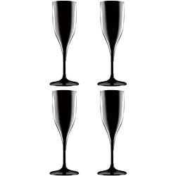 Foto van Set van 4x stuks champagne/prosecco flutes glazen zwart 150 ml van onbreekbaar kunststof - champagneglazen