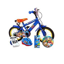 Foto van Volare kinderfiets paw patrol - 14 inch - blauw - twee handremmen - inclusief fietshelm en accessoires