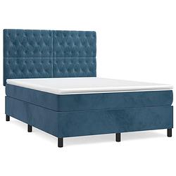 Foto van The living store boxspringbed - fluweel donkerblauw 193x144x118/128 cm - verstelbaar hoofdbord