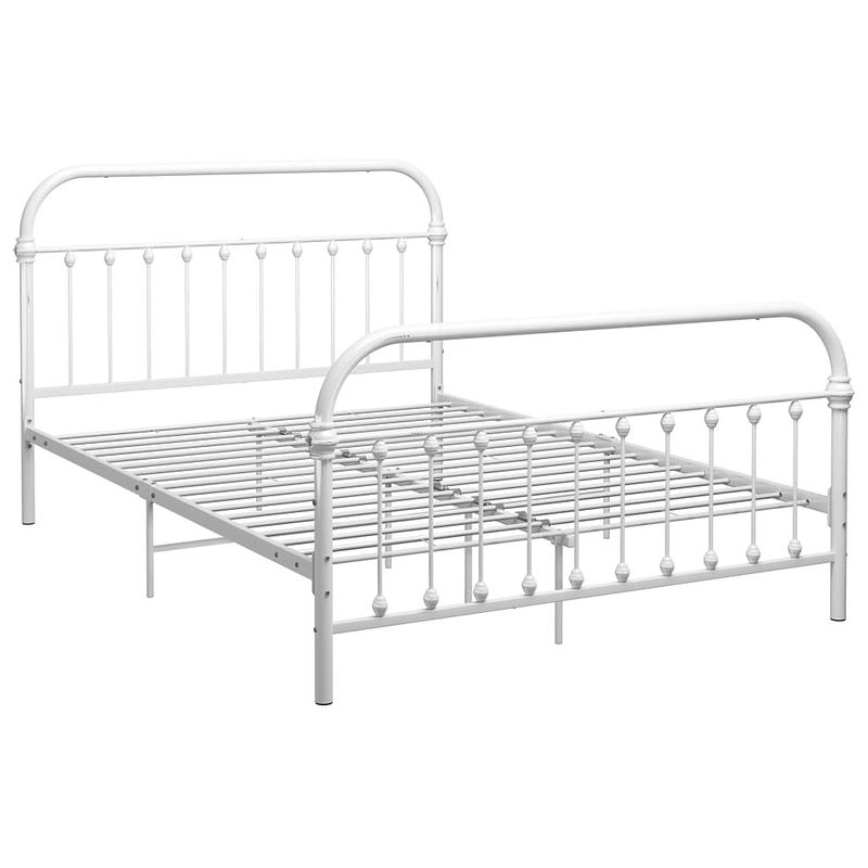 Foto van The living store metalen bedframe - wit - 213 x 151 x 109 cm - massieve constructie - metalen lattenbodem - geschikt