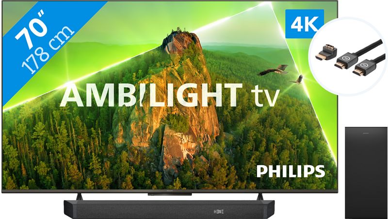 Foto van Philips 70pus8108 - ambilight (2023) + soundbar + hdmi kabel