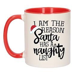 Foto van Cadeau kerstmok rood i am the reason santa has a naughty list - 300 ml - keramiek - koffiemok / theebeker - kerstmis