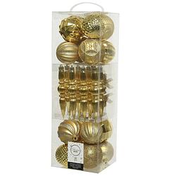 Foto van 30x stuks kunststof kerstballen en ornamenten goud mix - kerstbal