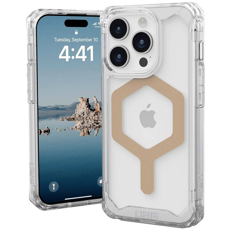 Foto van Urban armor gear plyo magsafe backcover apple iphone 15 pro ice, transparant, goud