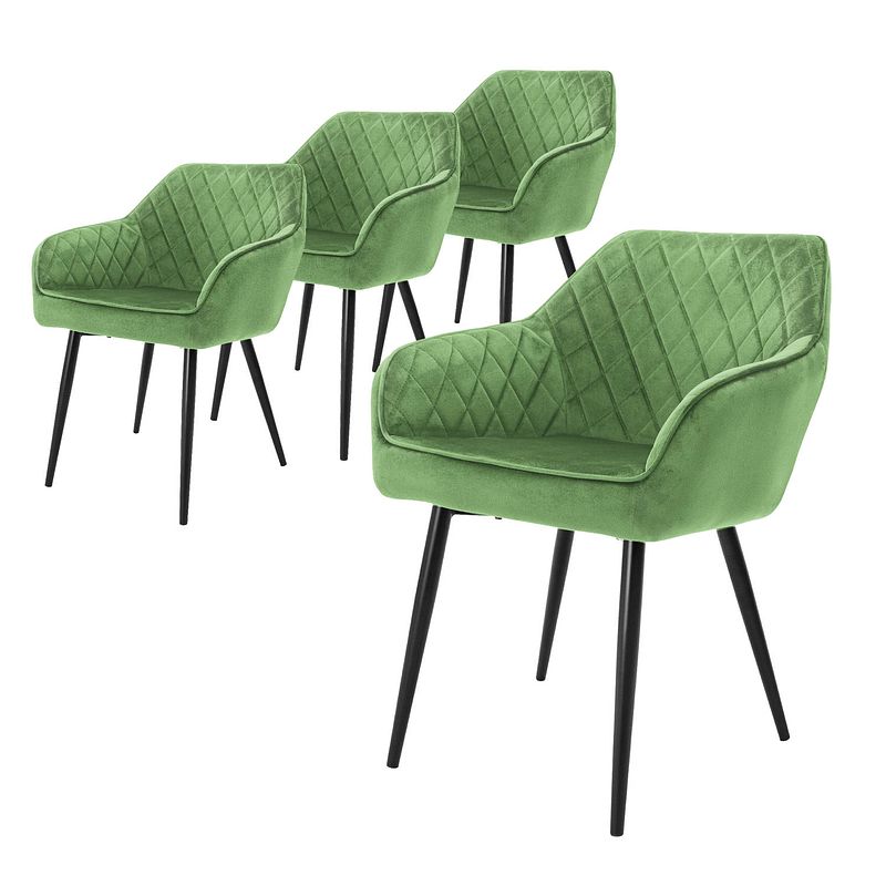 Foto van Ml-design set van 4 eetkamerstoelen met armleuning en rugleuning, groen, keukenstoel met fluwelen bekleding,