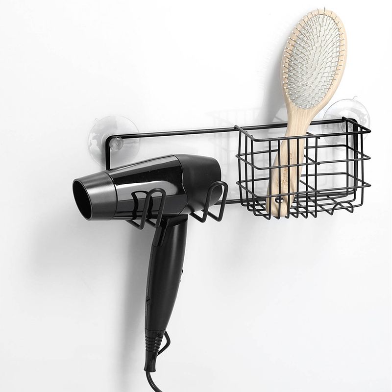 Foto van Douche/badkamer rekje met haakjes - metaal - zwart - 27 x 9,5 cm - douche- en badrekjes