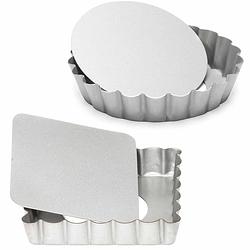 Foto van Set van 2x mini taart/quiche bakvormen vierkant en rond zilver 10 cm - bakringen