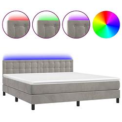 Foto van The living store boxspring bed - lichtgrijs fluweel - 203x180x78/88 cm - met verstelbaar hoofdbord - led-verlichting -