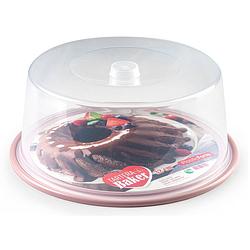 Foto van Ronde taart/gebak bewaardoos transparant 32 x 15 cm met roze bodem - taartplateaus