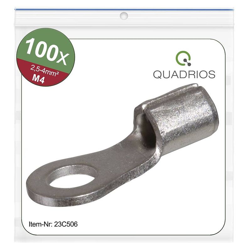 Foto van Quadrios 23c506 ringkabelschoen dwarsdoorsnede (max.): 4 mm² gat diameter: 4.3 mm ongeïsoleerd 100 stuk(s)