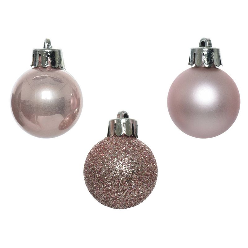 Foto van 14x stuks kleine kunststof kerstballen lichtroze (blush) 3 cm - kerstbal