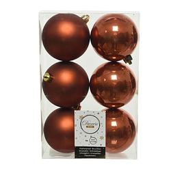 Foto van 6x stuks kunststof kerstballen terra bruin 8 cm glans/mat - kerstbal