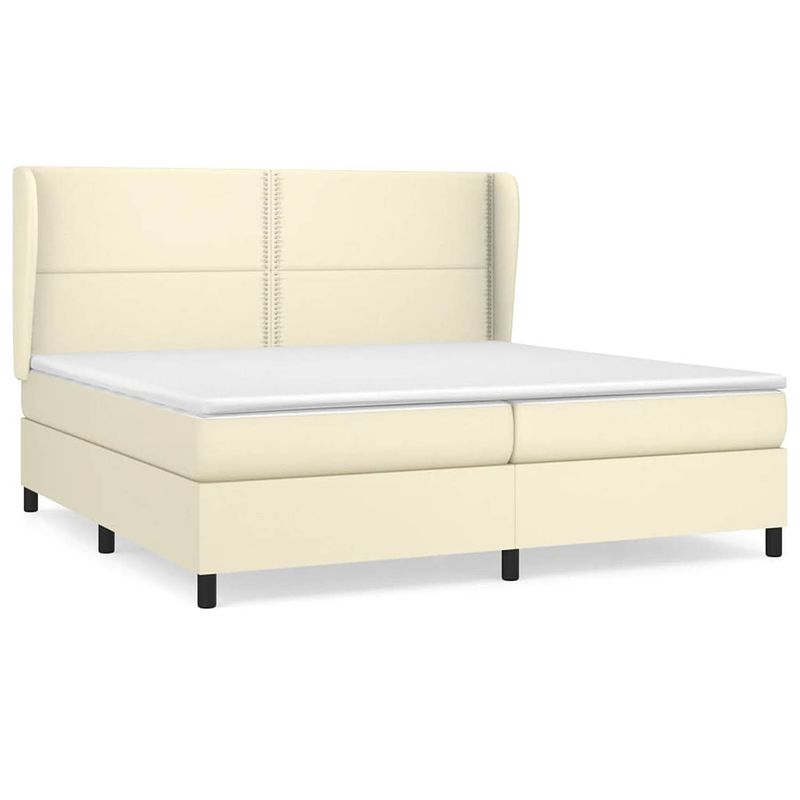 Foto van The living store boxspring met matras kunstleer crèmekleurig 200x200 cm - bed