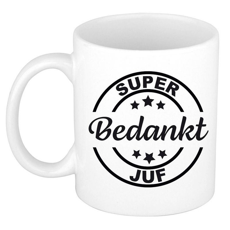 Foto van Super bedankt juf cadeau mok/beker wit 300 ml - feest mokken