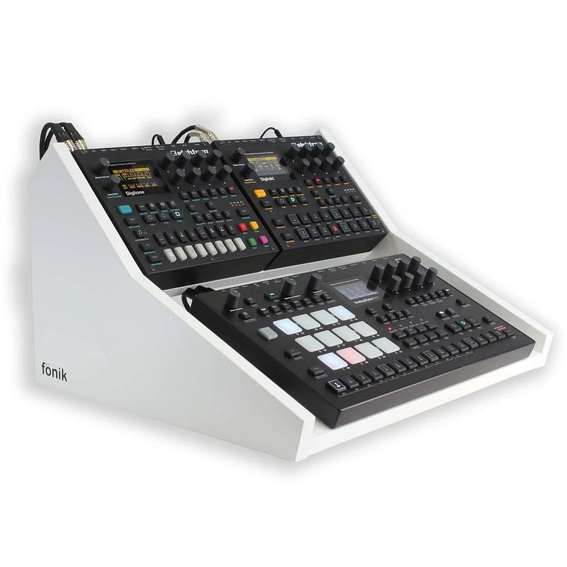 Foto van Fonik audio innovations original stand white voor elektron analog rytm / four mkii + 2x digitakt/-tone